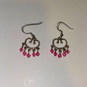 Pink and Silver Dangle Earrings